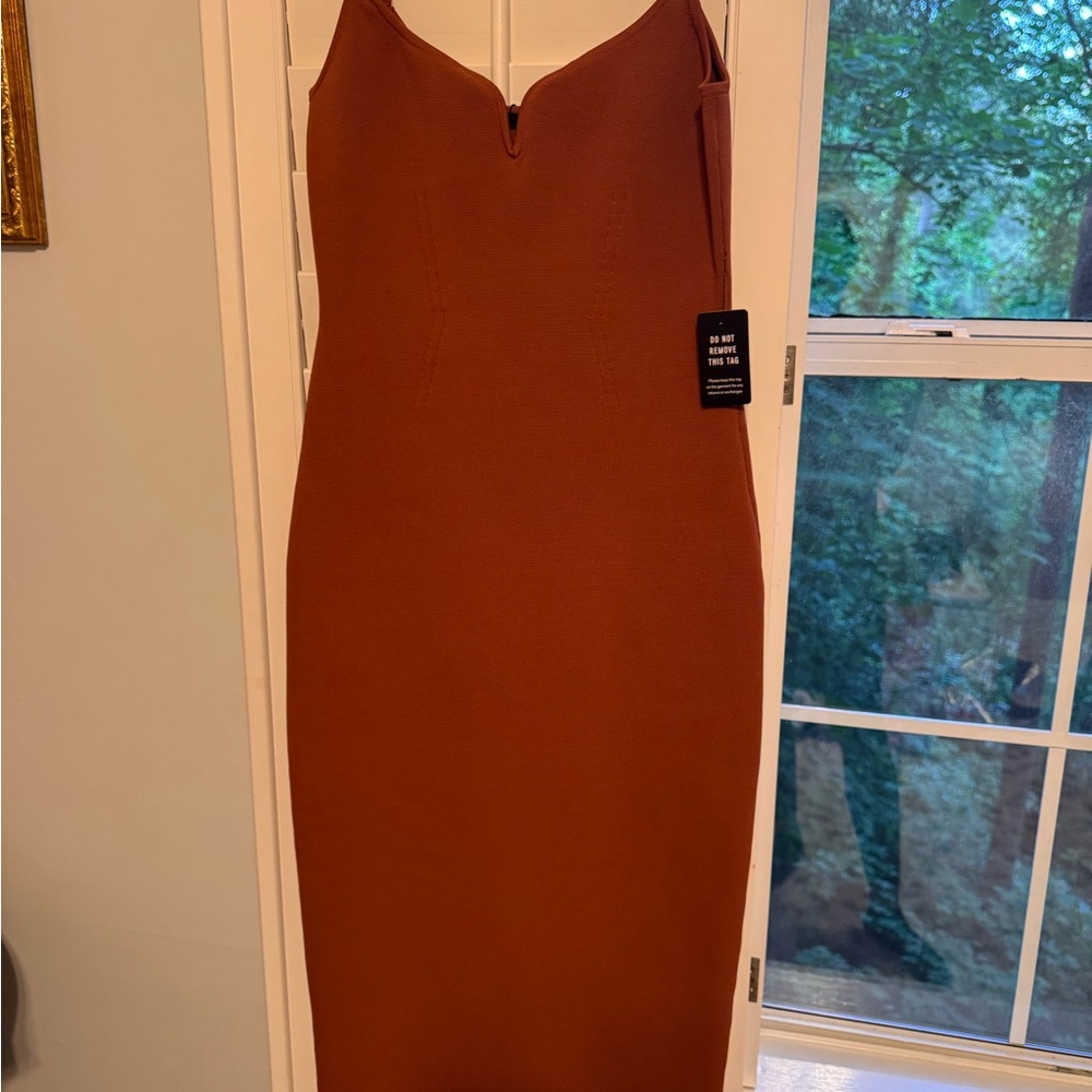 Express Rust Brown Midi Bodycon Dress